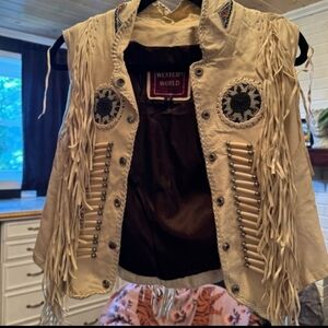 Cream Leather Fringe Jacket